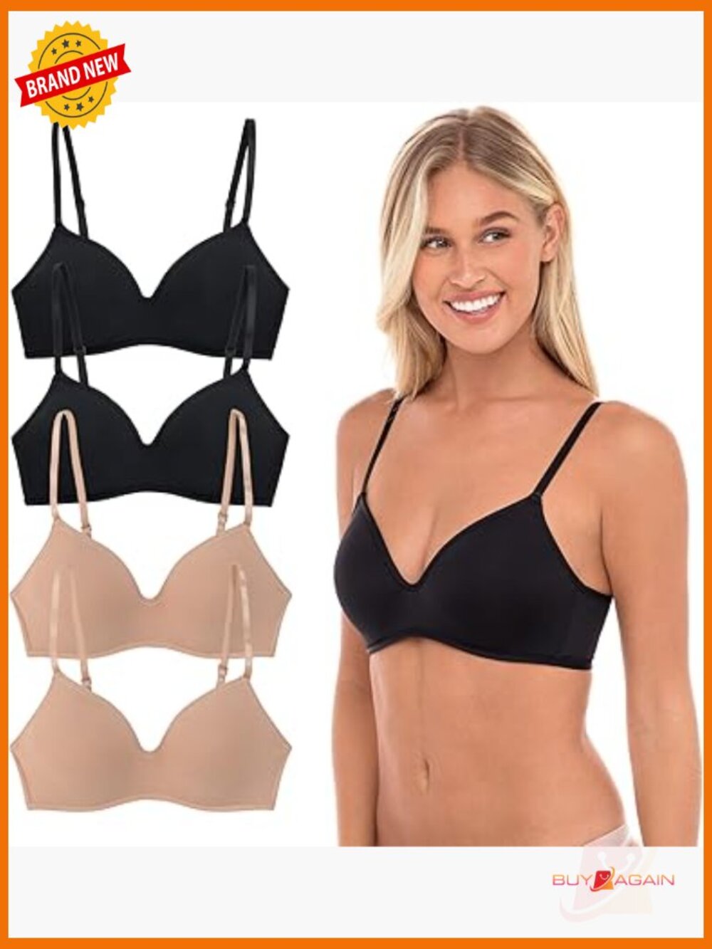 4 Pack Wireless Bras - Soft Foam T-Shirt Bras Value Set No Underwire